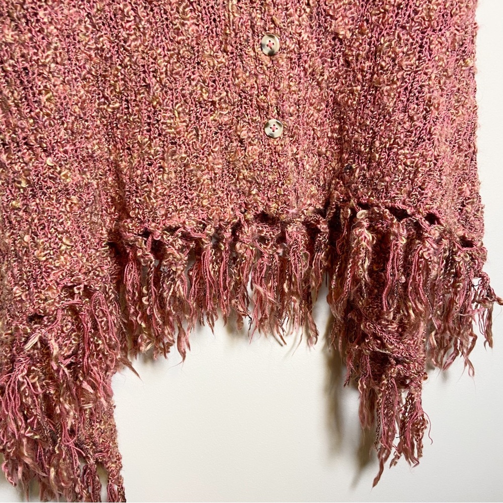 Mauve Button Down Frayed Shawl Wrap - image 2